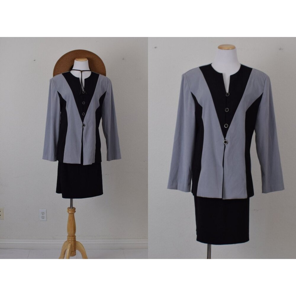 Vintage Black Polyester 2 pc Skirt + Jacket Set‎
